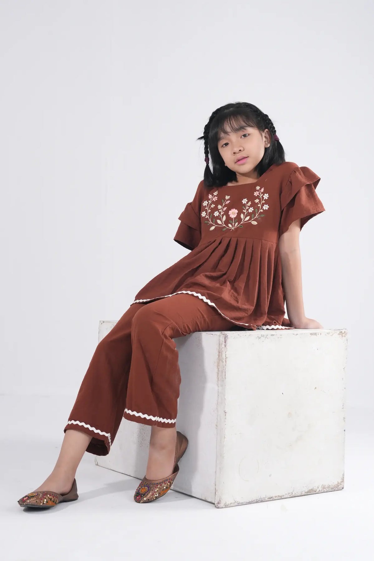 Girls Floral Embroidery Co Ord Set
